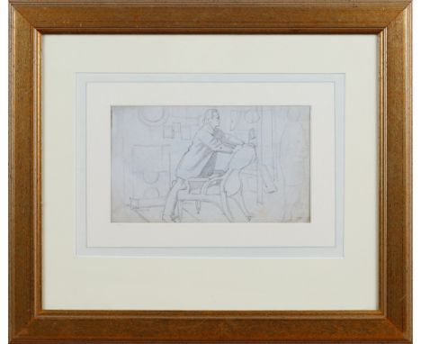 Charles Samuel Keene - A Gentleman in an Interior, 19th century pencil, Abbott &amp; Holder label verso, 10cm x 17cm, within 