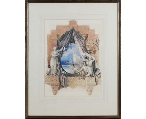 Thomas Henry Pitt, after John Bacon - Design for a Frontispiece with a Vignette of India, 19th century watercolour, signed, 3