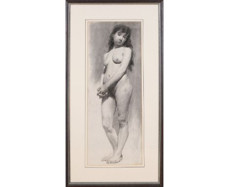 Frederick Arthur Rice - Study of a Standing Female Nude, late 19th/early 20th century charcoal on laid paper, inscribed verso