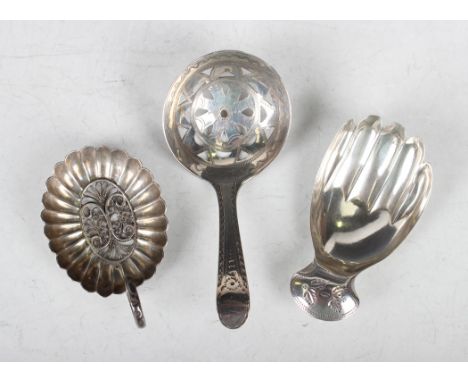 A George III silver caddy spoon with pierced circular bowl and bright cut engraved decoration, London 1798 by George Burrows,