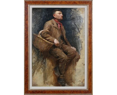 Frederick Arthur Rice - Portrait of a Seated Gentleman with a Wicker Basket, late 19th/early 20th century oil on canvas, 60cm