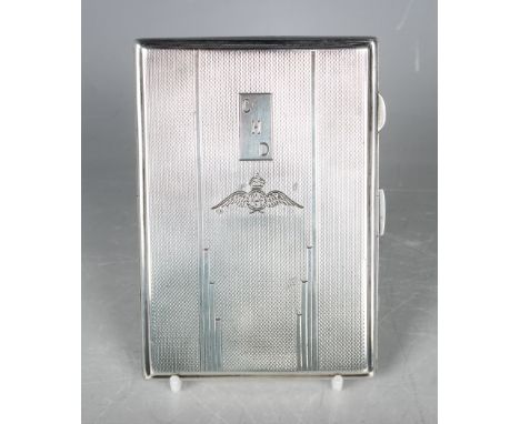 A George VI silver RAF interest cigarette case, the engine turned exterior decorated with the RAF wings beneath initials 'CHD