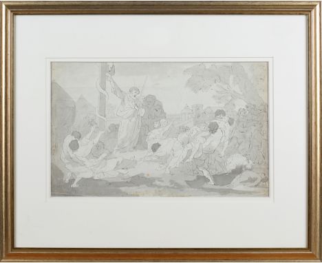 Continental School - Christ healing the Sick, 18th century monochrome ink with watercolour on laid paper, 22.5cm x 37cm, with
