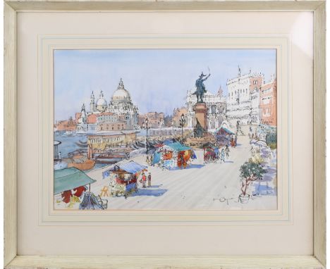 Dorris Kirlew - 'Venice, Morning Light', watercolour with ink and gouache, signed recto, titled and dated 1954 verso, 29.5cm 