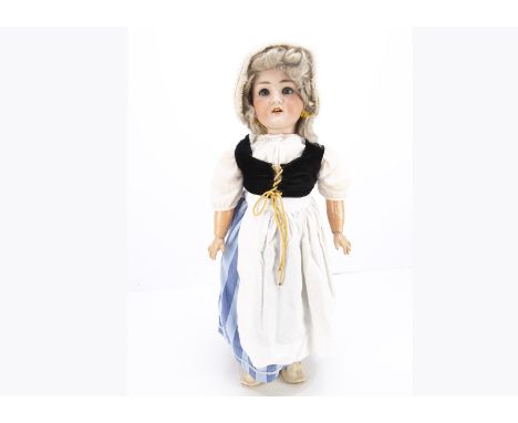 A Schoenau &amp; Hoffmeister 914 child doll,  with blue lashed sleeping eyes, blonde mohair wig, jointed composition body, bl