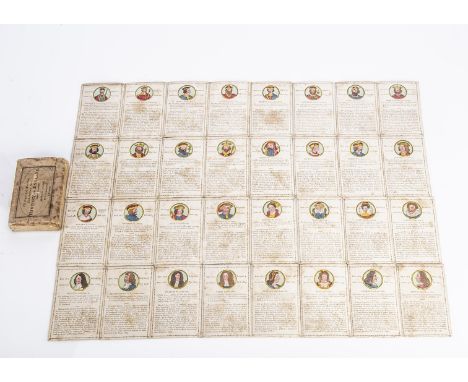 A John Wallis Historical Cards Exhibiting the History of England,  thirty-two cards from William I to George II, hand coloure
