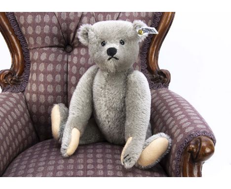 A replica Richard Steiff Teddy,  with grey mohair for the 80th birthday of the Teddy Bear, in original box with plastic lid, 