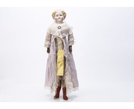 An Alt Beck &amp; Gottschalck 1028 bisque shoulder-head doll,  with blue painted eyes with white dot highlight, blonde painte