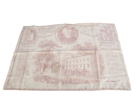 A rare early 19th century printed cotton handkerchief or banner Golden Maxims - Robert Raikes - The Founder of Sunday Schools