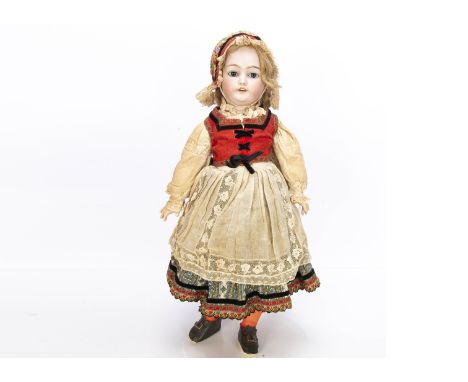 A Simon &amp; Halbig 1079 DEP child doll, with blue sleeping eyes, pierced ears, blonde hair wig, jointed composition body, r