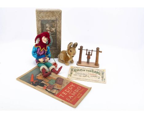 Various items, a handmade jester doll with clay head, hands and feet, formerly the property of Peter Bull (British character 