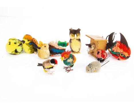 Steiff pom-pom (woollen) animals,  a small rabbit, probably pre-war --2¼in. (6cm.) long;  post-war - a wooden bird box money 