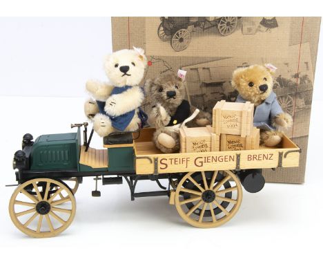 A Steiff limited edition Delivery Cart with Teddy Bears, 730 of 1200, three jointed teddy bears and a Steiff delivery cart, i