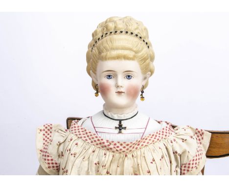 An Alt Beck &amp; Gottschalck bisque shoulder-head doll,  with blue painted eyes, black eyeliner line to top lid, closed pink