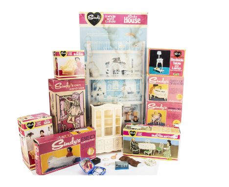 Pedigree Sindy doll's house and accessories,  House, Sindy's Own Wardrobe, Settee, Armchair, Dressing Table and Stool, Dining