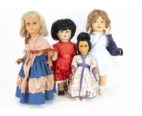 Four Italian hard plastic dolls,  a Fata (Italian) hard plastic Chinese doll with dark complexion, blue sleeping long lashed 