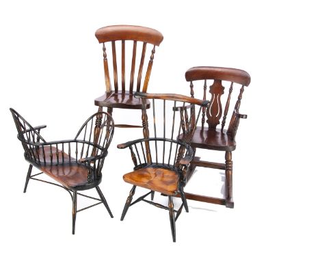 Four reproduction antique teddy bear chairs,  a Windsor country style rocking chair --17¼in. (44cm.) high; a similar  chair; 