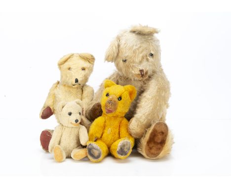 Four post-war Continental teddy bears,  a Hamiro bear with light golden mohair, clear and black glass eyes and brown mohair p