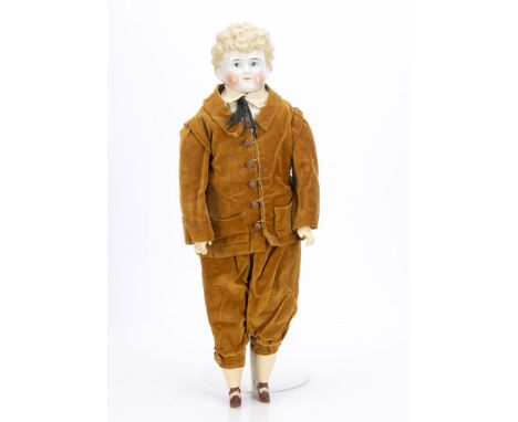 An Alt Beck &amp; Gottschalck china shoulder head boy doll,  with blue painted eyes, blonde painted and moulded curly hair, s