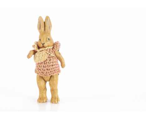 A Hertwig all-bisque jointed girl rabbit doll,  painted light brown, pin-jointed at shoulders and hips and original crochet d