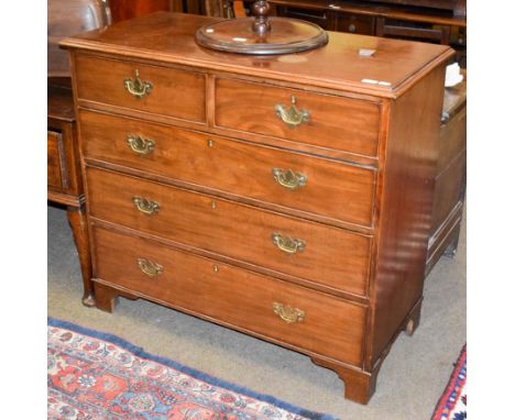 A Georgian mahogany straight fronted chest of drawers raised upon bracket shaped feet, 110cm by 50cm by 100cm