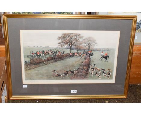 After Cecil Aldin, On the hunt, signed print 36cm by 62cm 