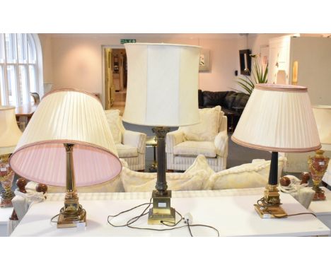 A near pair of Corinthian column table lamps, each with tapering fluted columns, 53cm including fittings, together with a fur