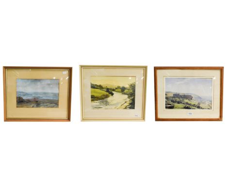Norman Webster, On the Moors near Otley, Yorkshire, signed gouache, 23.5cm by 35cm, together with an unsigned river landscape