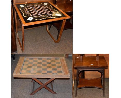 An Edwardian mahogany fold-over card table incorporating Bezique markers, raised upon blind fret carved supports, 53cm by 39c