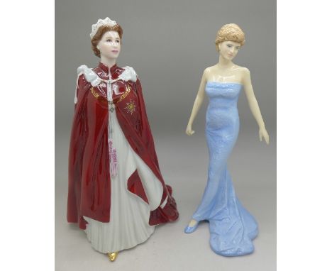 A Royal Doulton figure, Diana Princess of Wales, HN5061 and a Royal Worcester figure, In Celebration of The Queen's 80th Birt