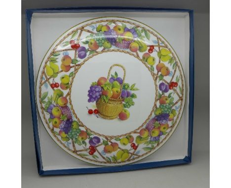 A Royal Worcester cake plate, fruit basket pattern, boxed