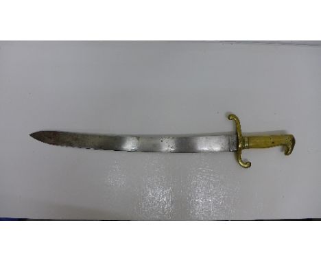 A 19th Century German short sword, the blade marked Weyersberg, Solingen, the brass handle stamped 1969, no scabbard