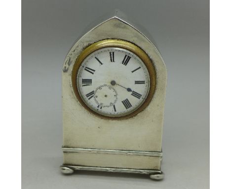 A silver mantel clock, Chester 1907, height 11.5cm, a/f