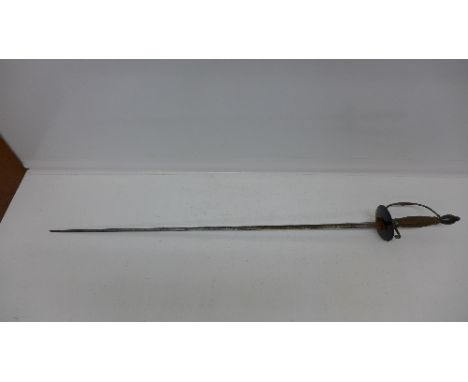 An 18th Century small sword, plain blade, with later plain oval steel guard, no scabbard, length of blade 67cm