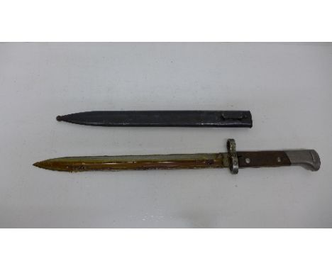 A bayonet with scabbard, the blade marked CSZ and E25