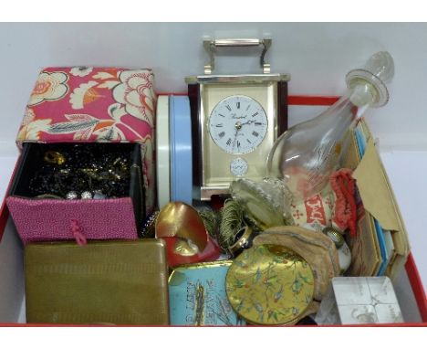Jewellery, buttons, a clock, a compact, etc.