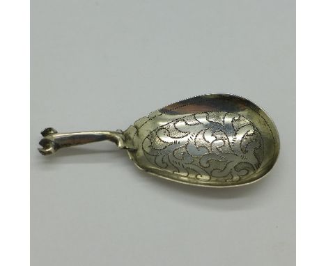 A Victorian silver caddy spoon, George Unite, Birmingham 1850, a/f