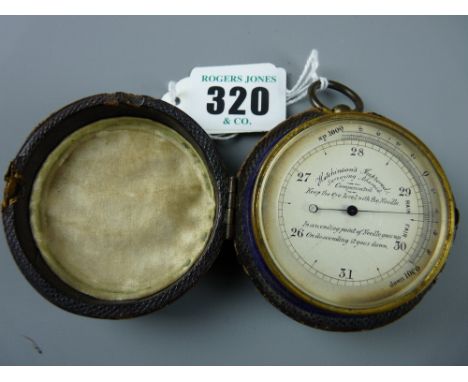 A 19th Century gilt metal pocket barometer with silvered dial and moving bezel, the dial marked 'Hutchingsons Improved Survey
