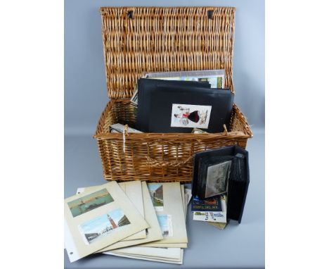 Postcards - a picnic hamper containing mixed postcards, photos, stamps etc