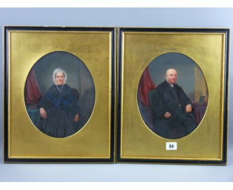 Late 19th/early 20th Century School, oval format, a pair of coloured heightened portrait photographs - seated gentlemen and W