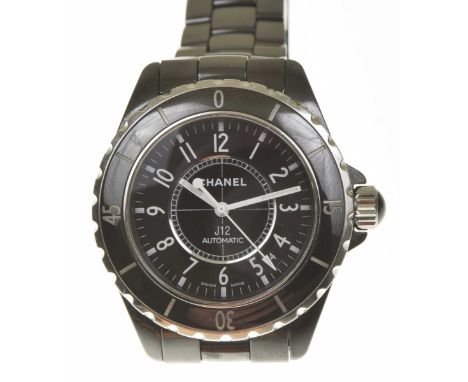 A Chanel J12 automatic wristwatchThe circular shape black dial with Arabic hour markers, and date aperture within the black c