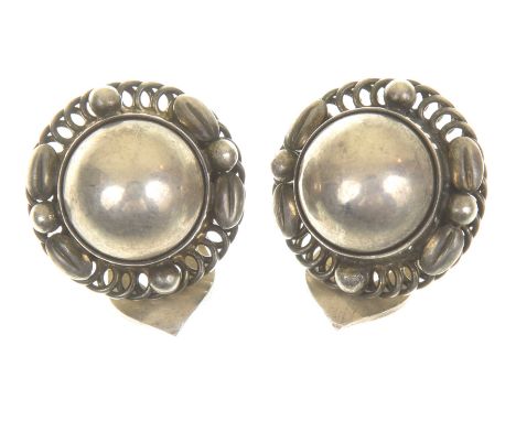 A pair of silver Georg Jensen earringsIn the 39B pattern, designed as a polished dome within a foliate surround, makers marks