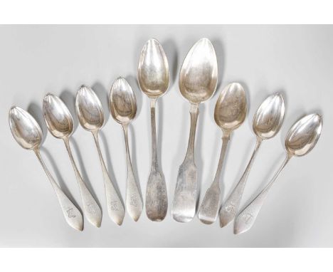 A Collection of Assorted Continental and Colonial Silver Flatware, including a Cape silver Fiddle pattern dessert-spoon, by L