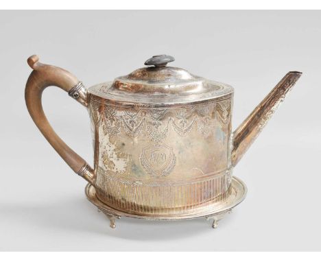 A George III Silver Teapot and Stand, by Alexander Field, London, The Teapot 1798, The Stand 1799, each oval and engraved wit