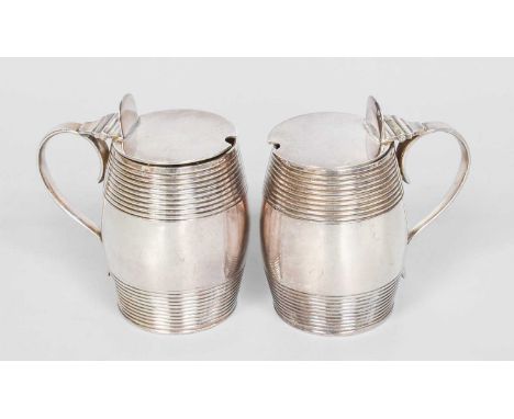 A Pair of Victorian Silver Mustard-Pots, by Henry Wilkinson and Co., Sheffield, 1865, each barrel-shaped and with loop handle