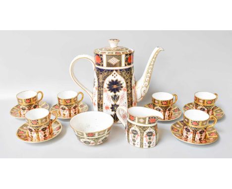 A Royal Crown Derby Imari Palette 1128 Pattern Coffee Service, of fifteen pieces (15)Good condition, first quality.Coffee pot