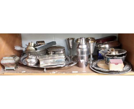 A Collection of Assorted Silver Plate, including a tray; entrée-dishes and other items (one shelf)