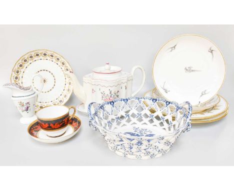 A Collection of Late 18th and early 19th Century English Porcelain, including a Newhall silver shaped teapot, cover and stand