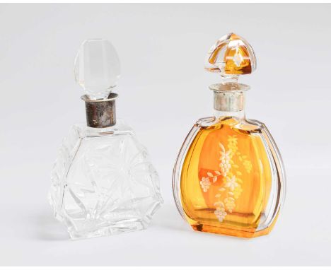 A Swedish Silver-Mounted Engraved-Glass Decanter, The Silver Mounts Maker's Mark JLH, 1948, tapering, flashed in amber glass 