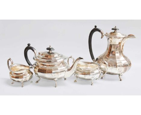 A Four-Piece George V and Edward VIII Silver Tea-Service, The Teapot, Cream-Jug and Sugar-Bowl Maker's Mark SI, Sheffield, 19